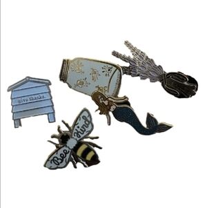 Rifle Paper Co Assorted Women Brooch Pins - Bee, Mermaid, Lavender, Beehive, Jar